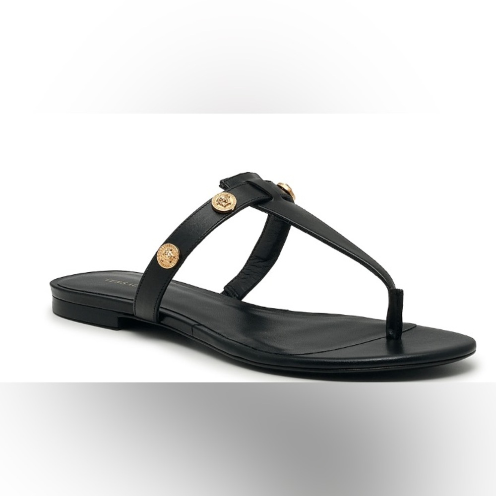 VERSACE EMBLEM LOGO GOLD STUD SANDALS NEW